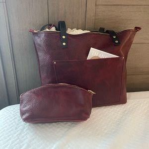 Portland Leather Goods Large tote and makeup bag
